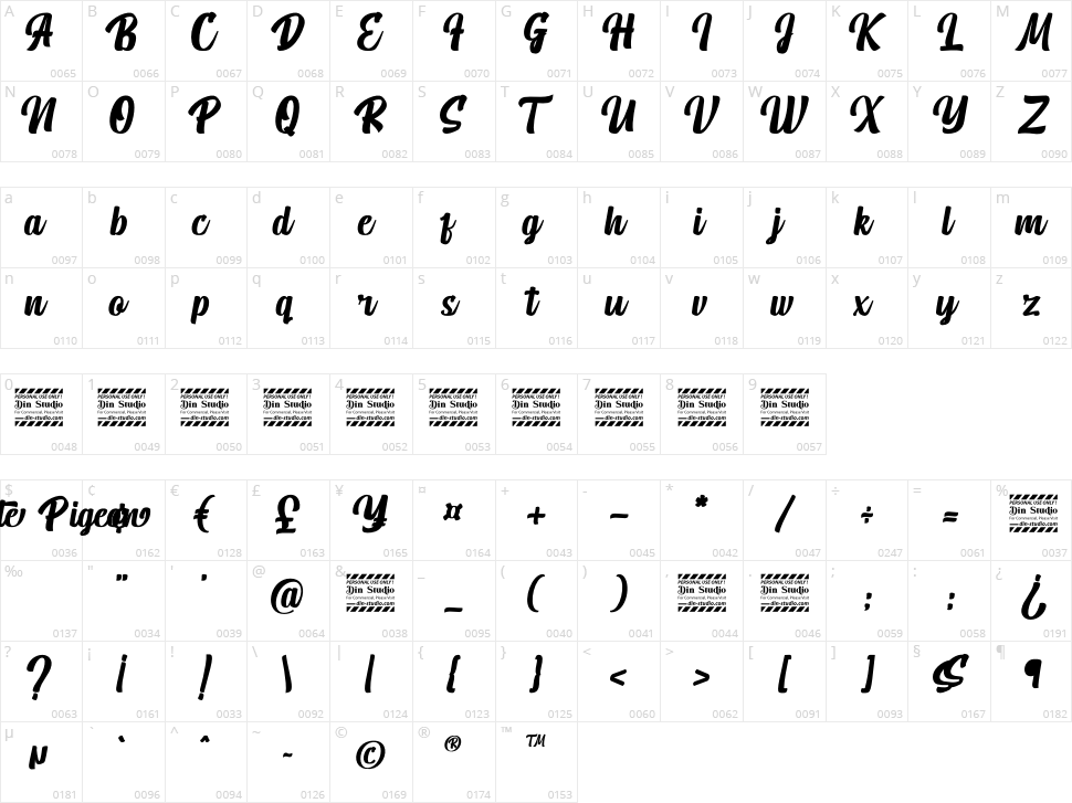 White Pigeon Character Map