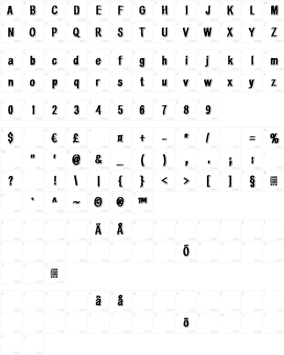 White light, black line Character Map