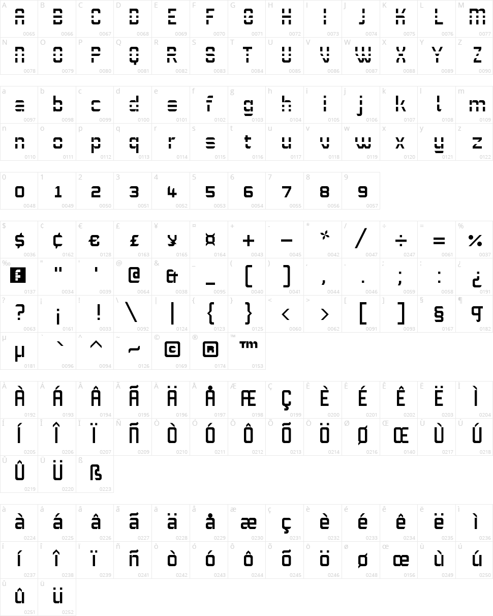 White Lines Character Map