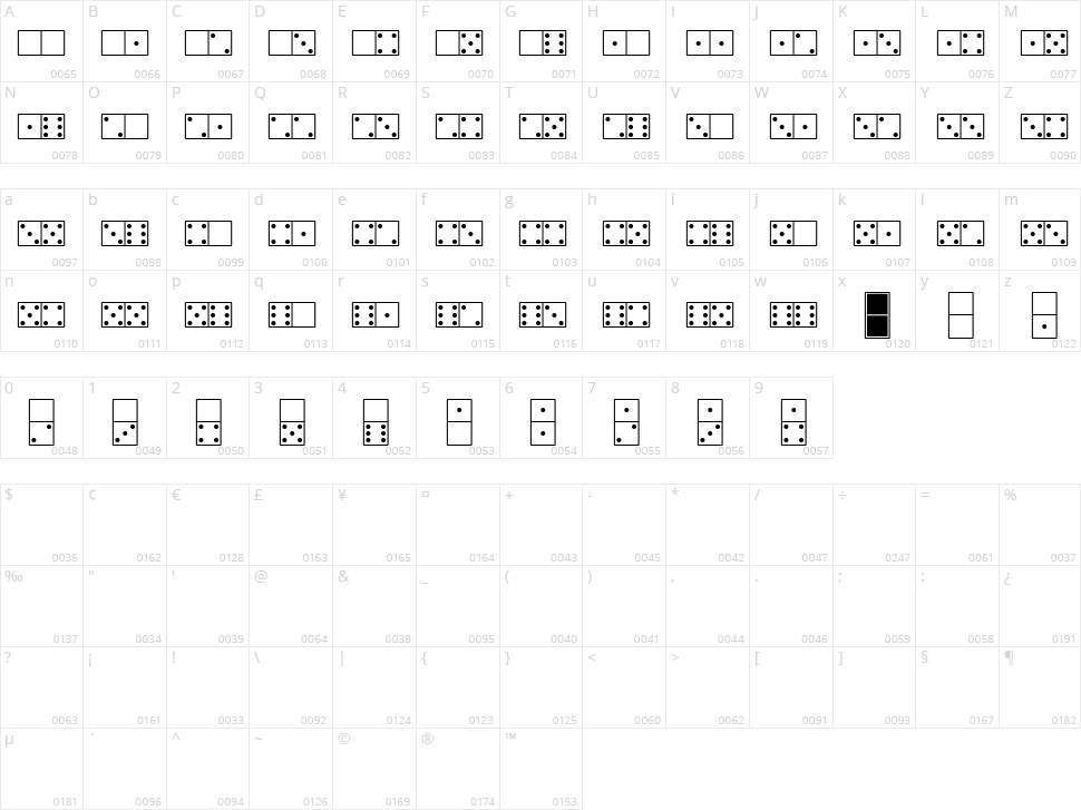 White Dominoes Character Map