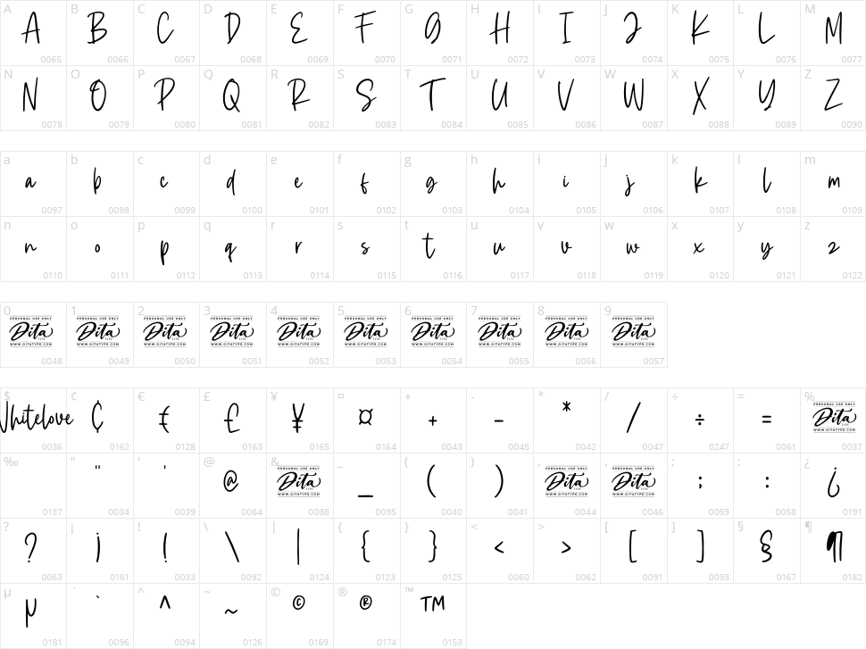 Whitelove Character Map