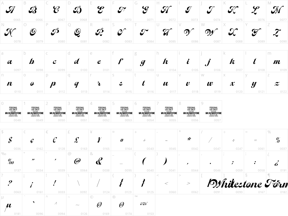 Whitestone Formal Character Map