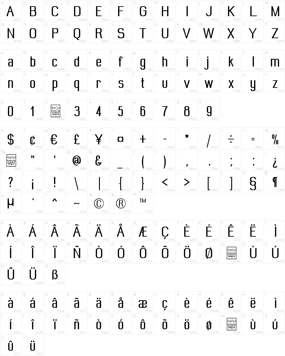 Wideroy Character Map