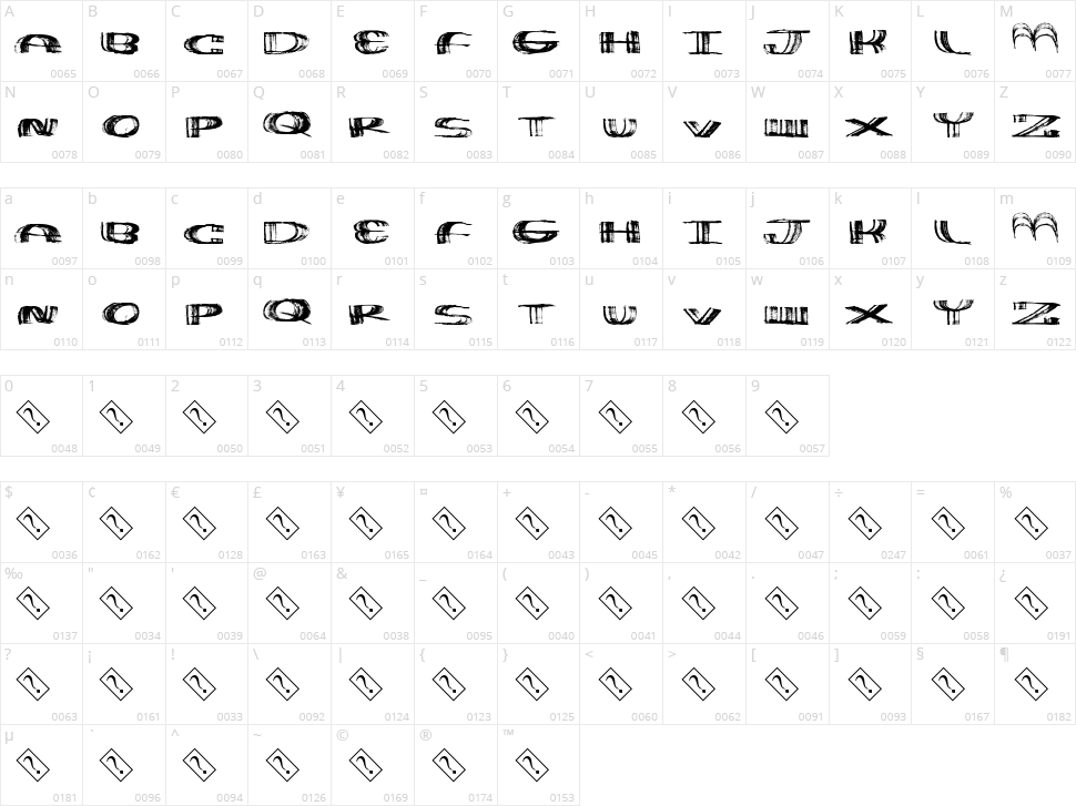 WideThin Character Map