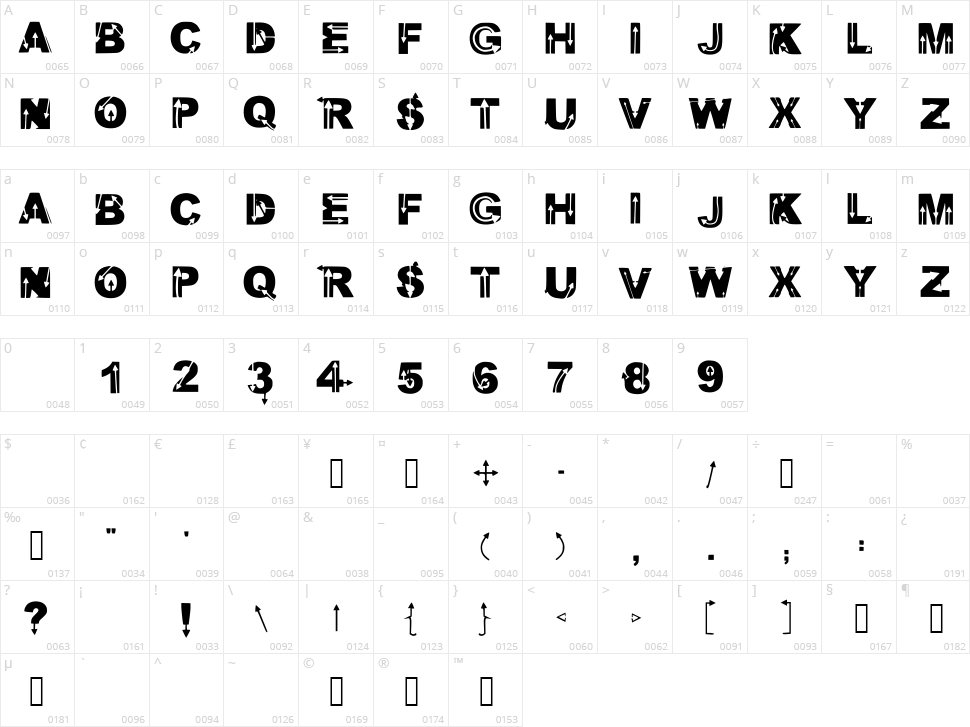 Wild Arrows Character Map