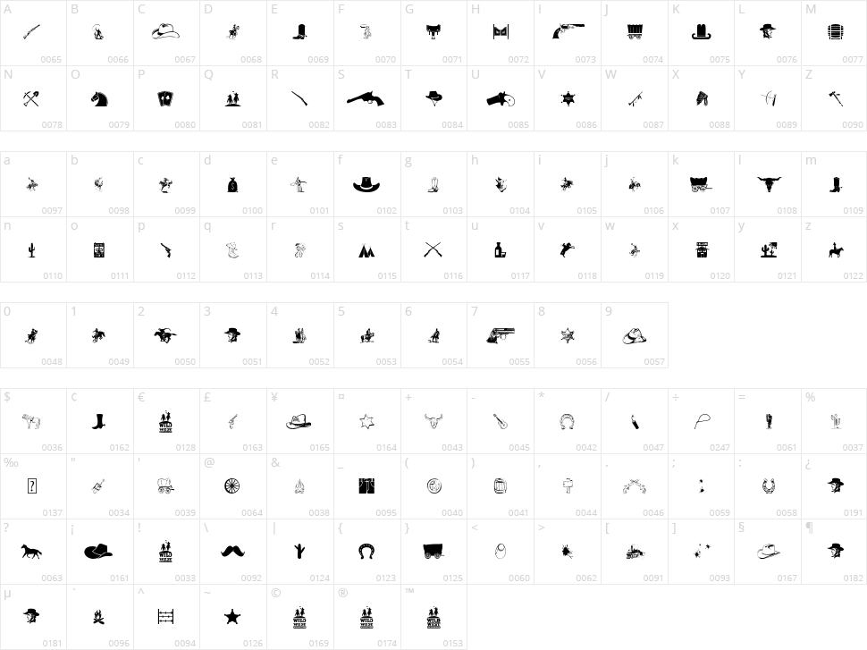 Wild West Icons Character Map