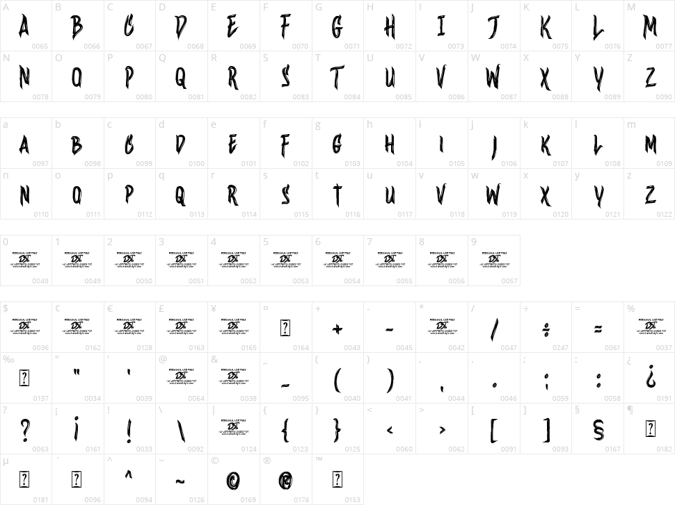 Wineer Brussh Character Map