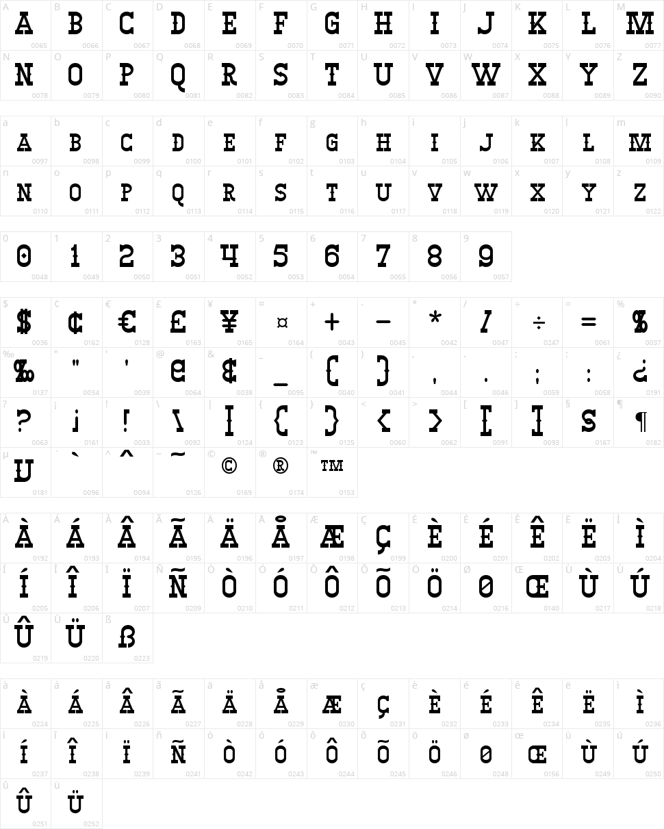 Winslett Character Map