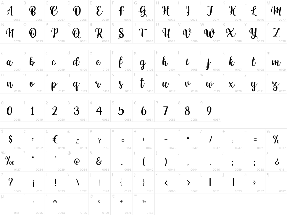 Winter Beauty Script Character Map