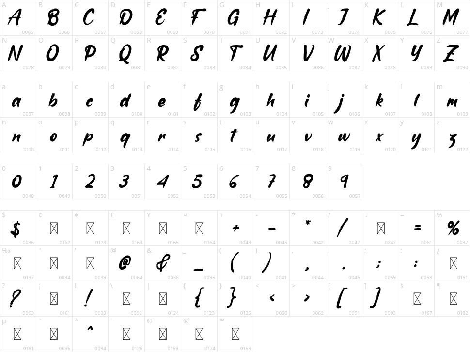 Winter Glisten Character Map