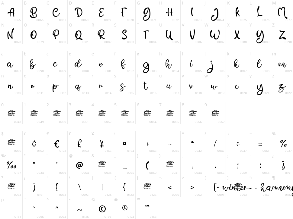 Winter Harmony Character Map
