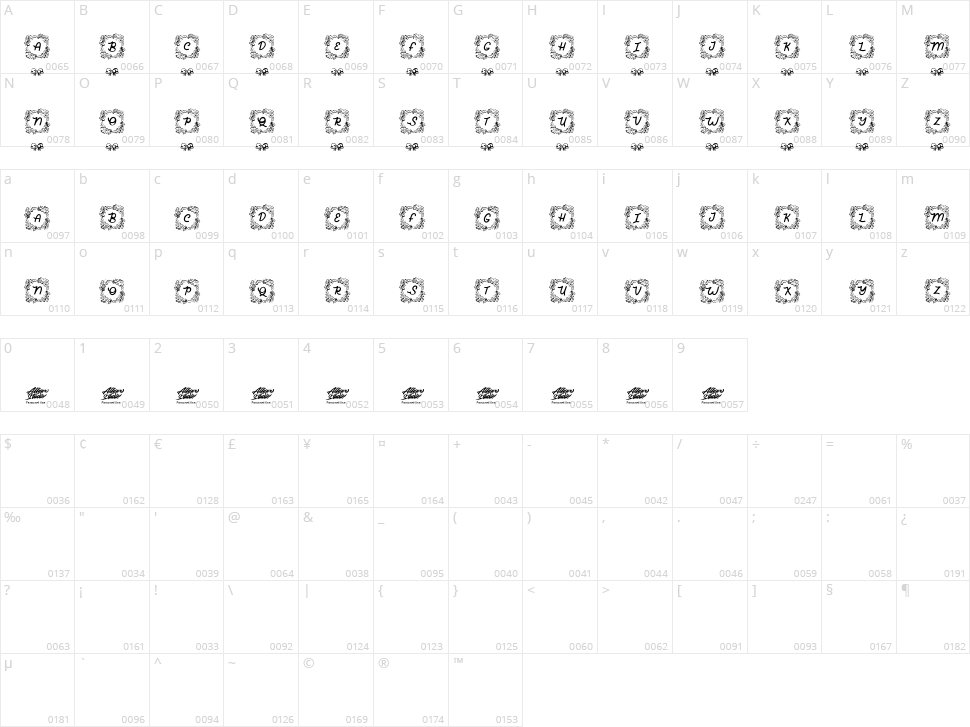 Winter Ribbon Monogram Character Map