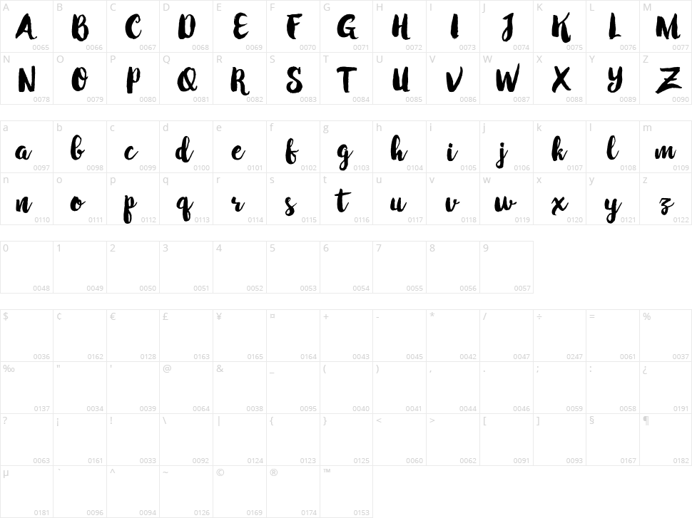 Winter Brush Character Map