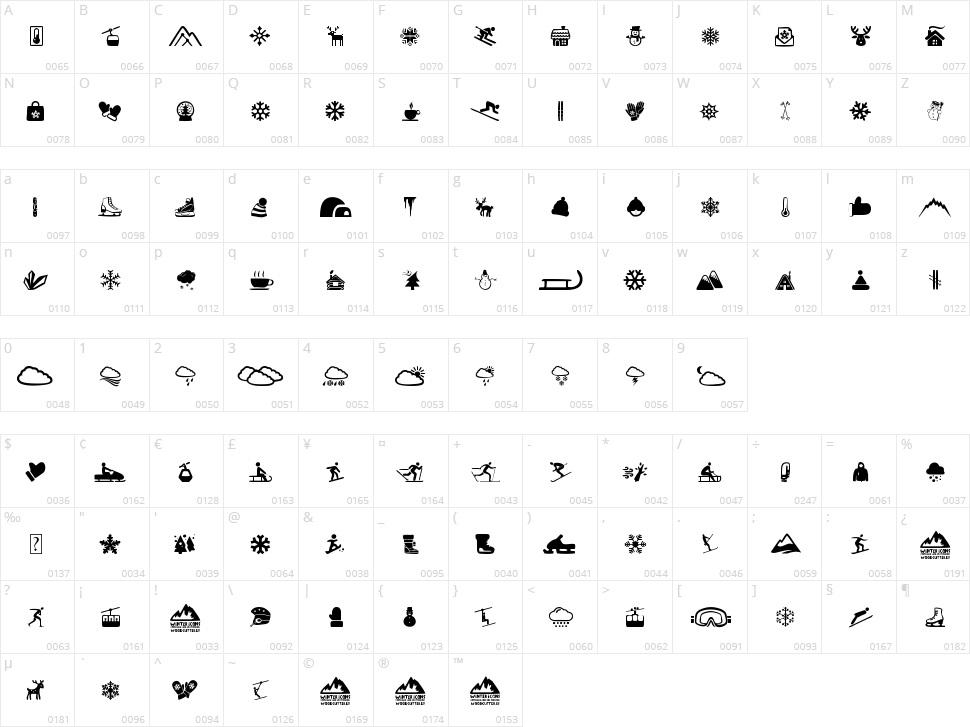 Winter Icons Character Map