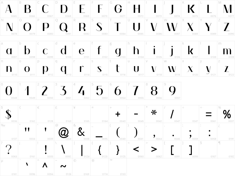 Winter Sans Character Map
