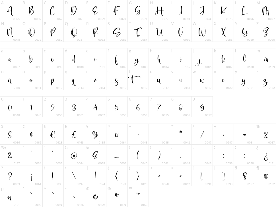 Wintersnow Character Map
