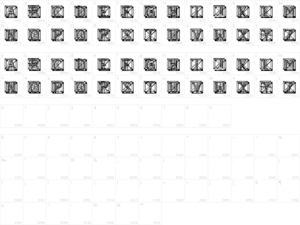 Wired Capitals Character Map