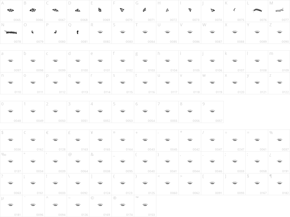 WL Royal Flutter Dingbats Character Map