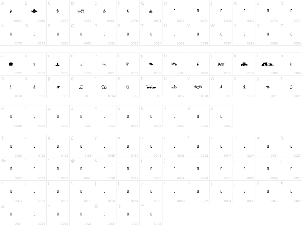 WM Western 1 Character Map