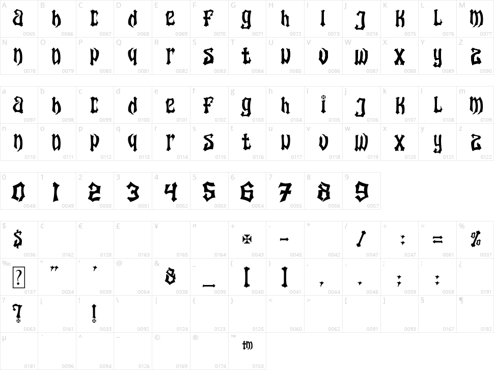 Wolf Bones Character Map