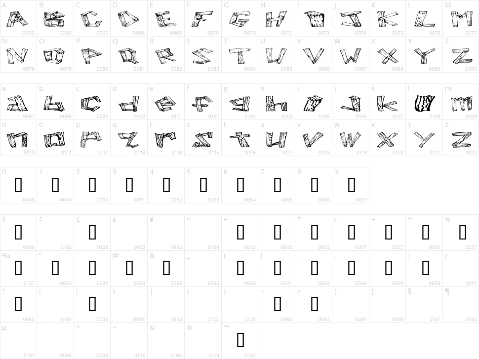Wood 2 Character Map