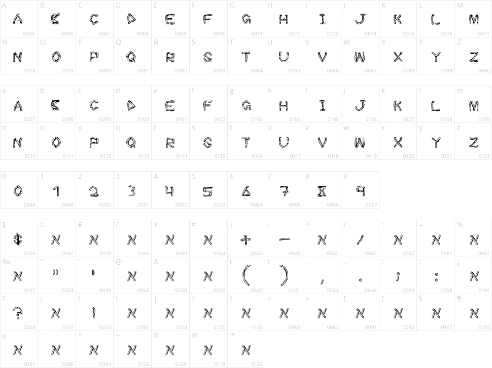 Wood Sticks Character Map