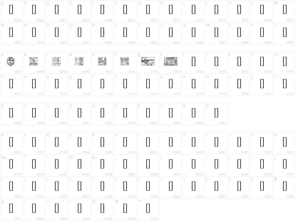 Woodcut 2 Character Map