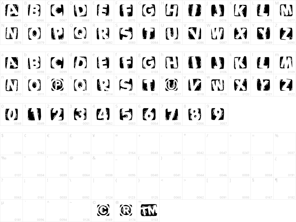 Woodcutted Caps Character Map