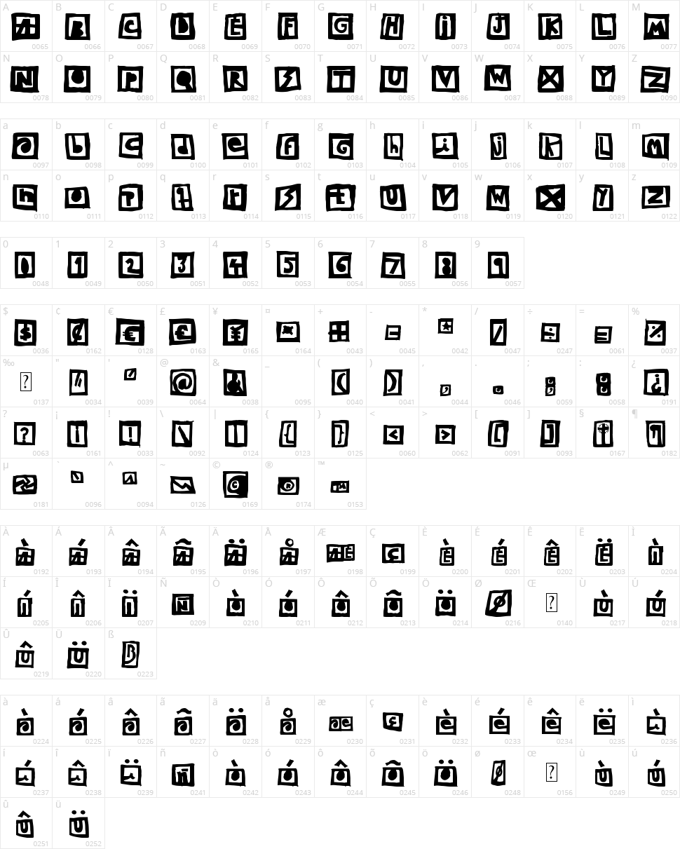Woodcutter Black Square Character Map