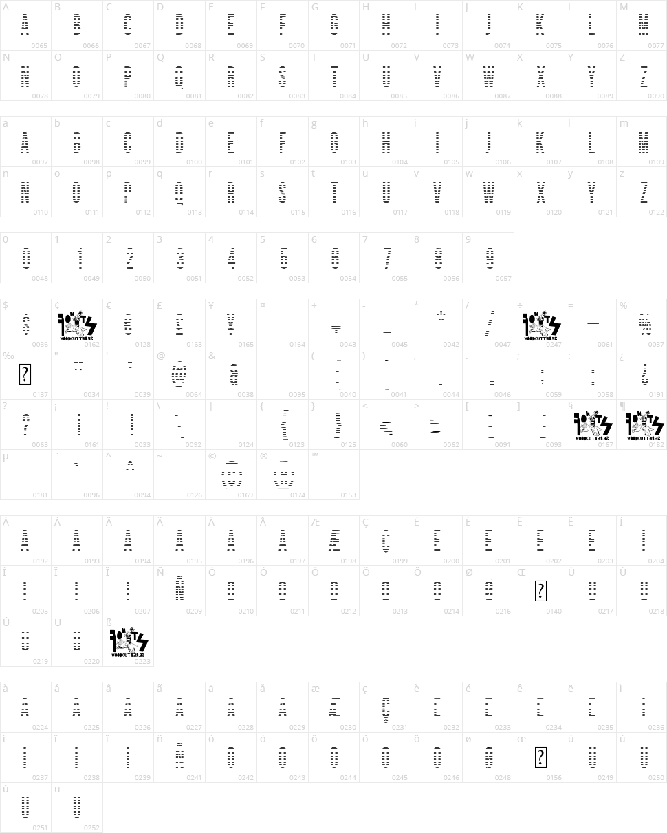 Woodcutter Lines Character Map