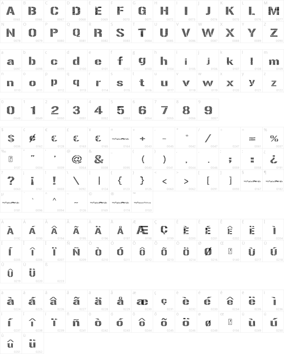 Woodcutter Optical Army Character Map