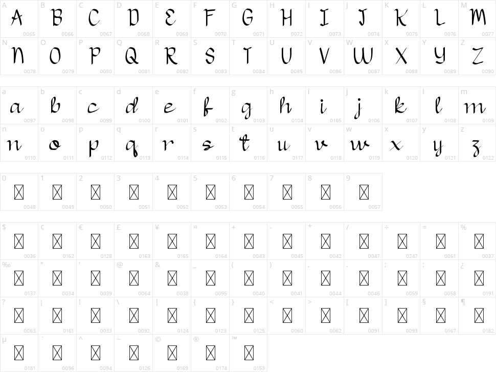 Wooslight Character Map