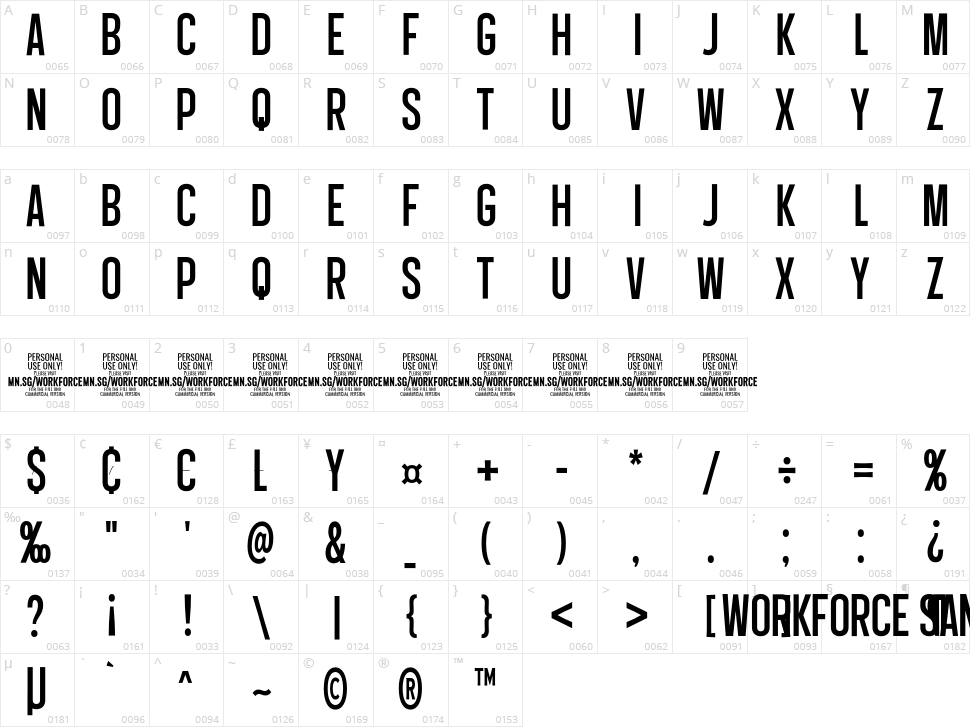 Workforce Sans Character Map