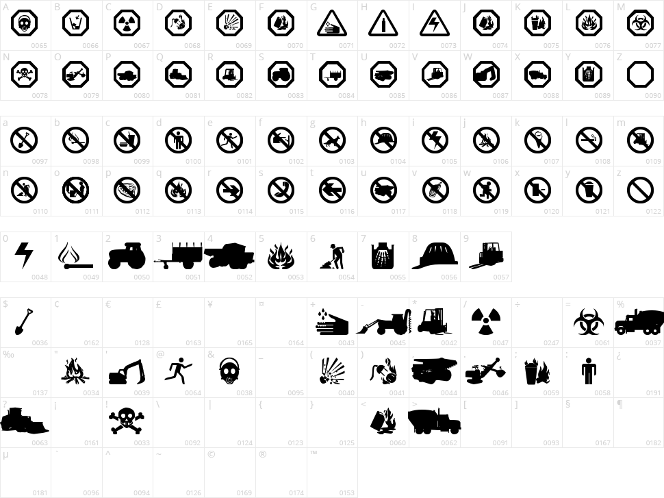 Working Signs TFB Character Map