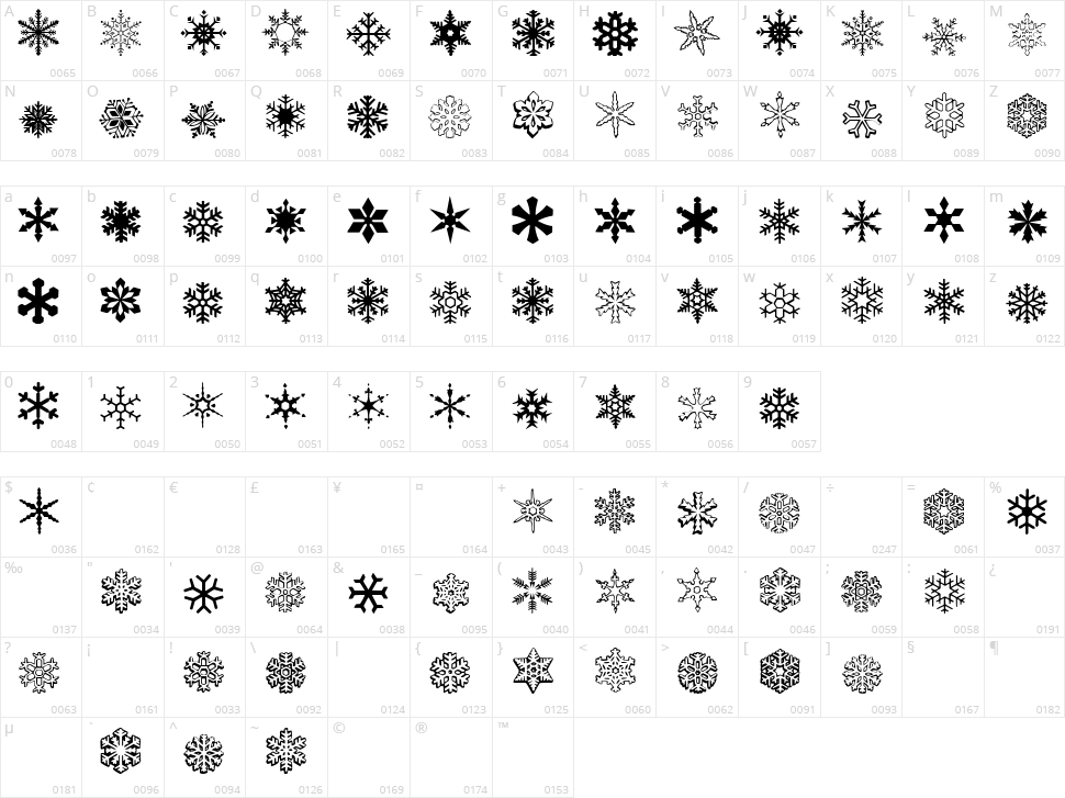 WW Flakes Character Map