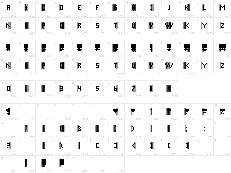 X-Grid Character Map