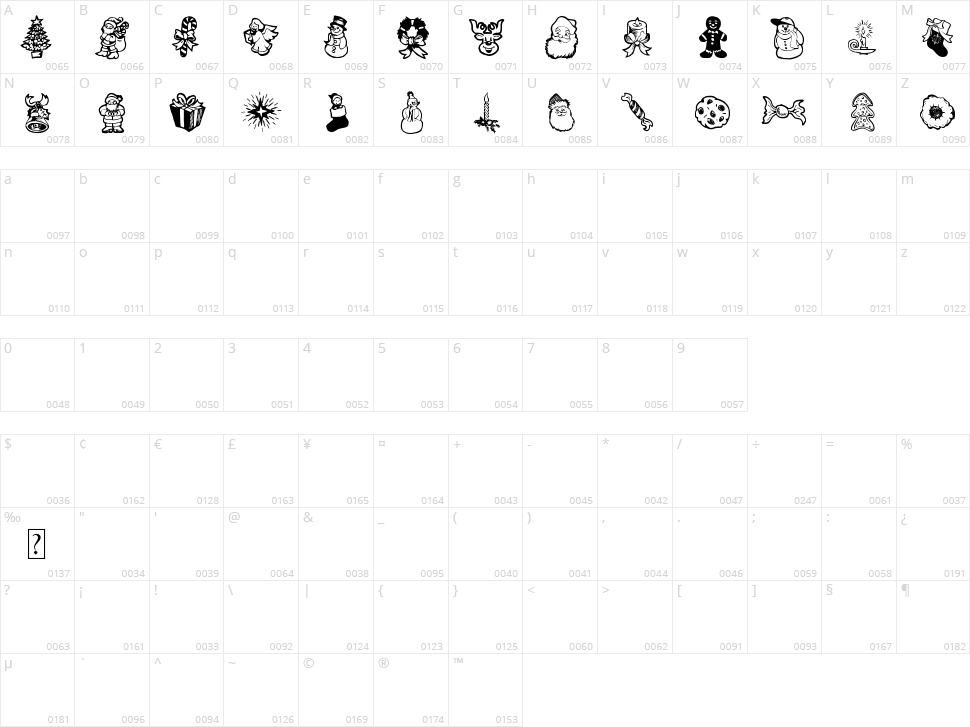 Xmas Doods 2 Character Map