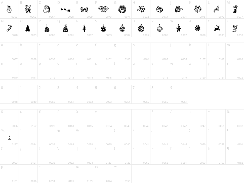 Xmas Doods Character Map