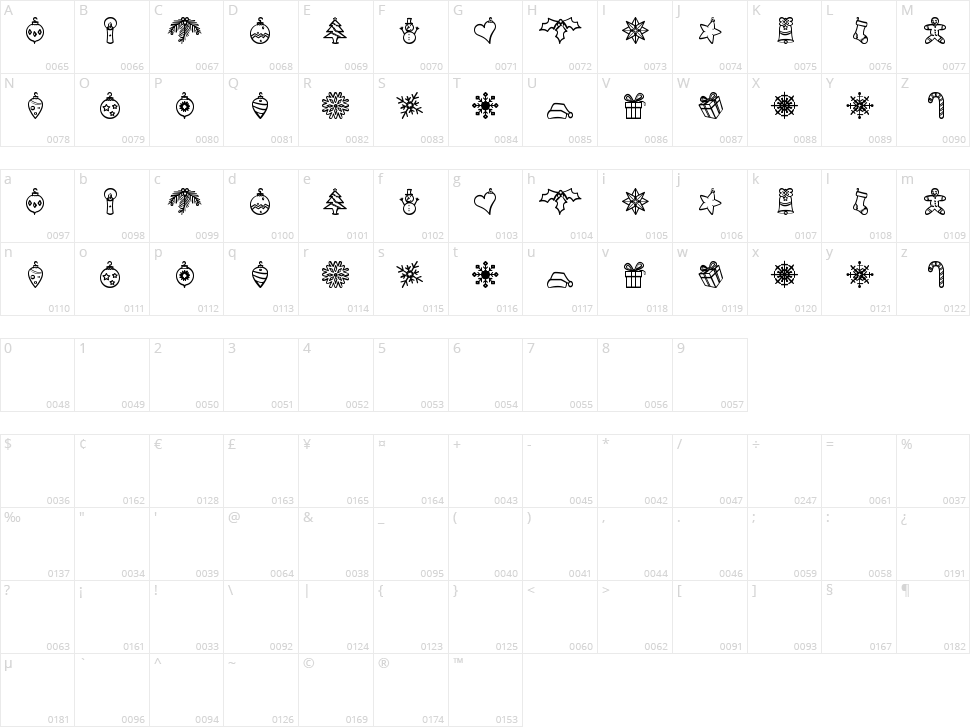 Xmasbats St Character Map