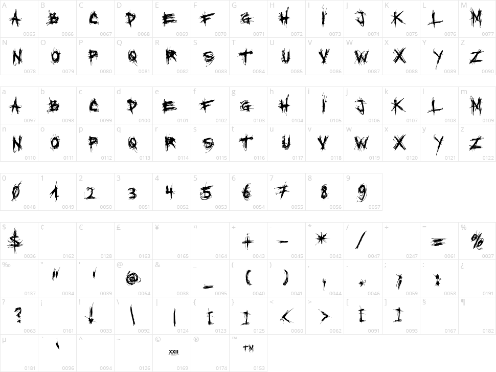 XXII Scratch Character Map