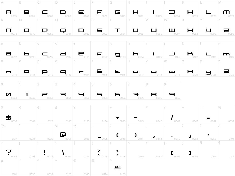 XXII Static Character Map