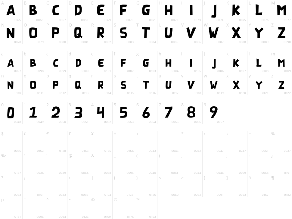 Yellotone Character Map
