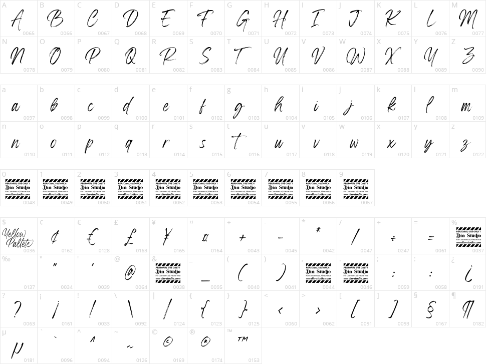 Yellow Palette Character Map