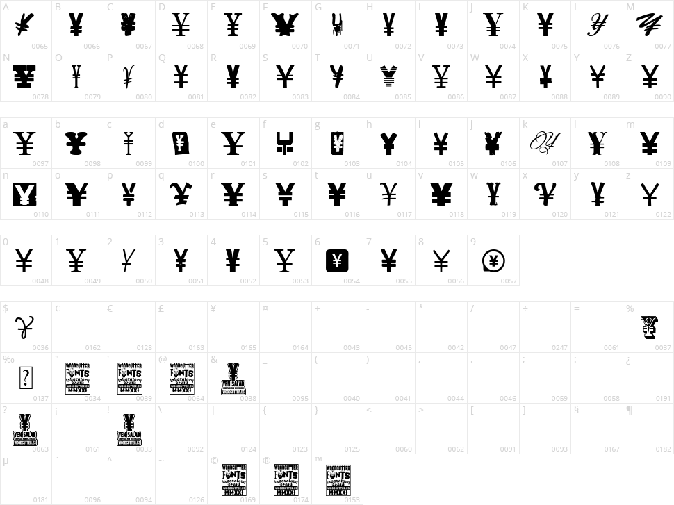 Yen Salad Character Map