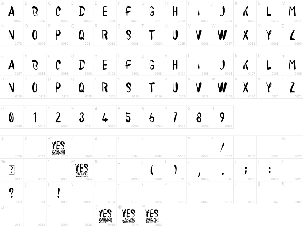 Yes Darling Character Map