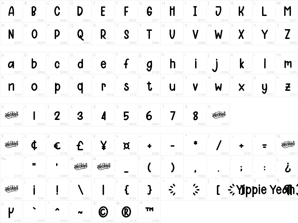 Yippie Yeah Sans Character Map