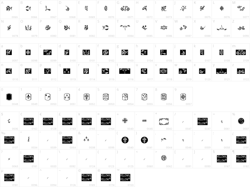 YY Old English Dingbats Character Map