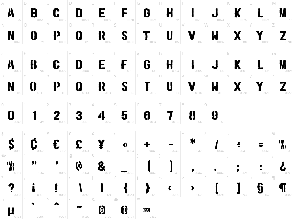 zai Coffee Sackful Stamp Character Map
