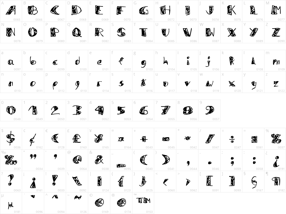 zai Dune Felt-tip Pen Character Map