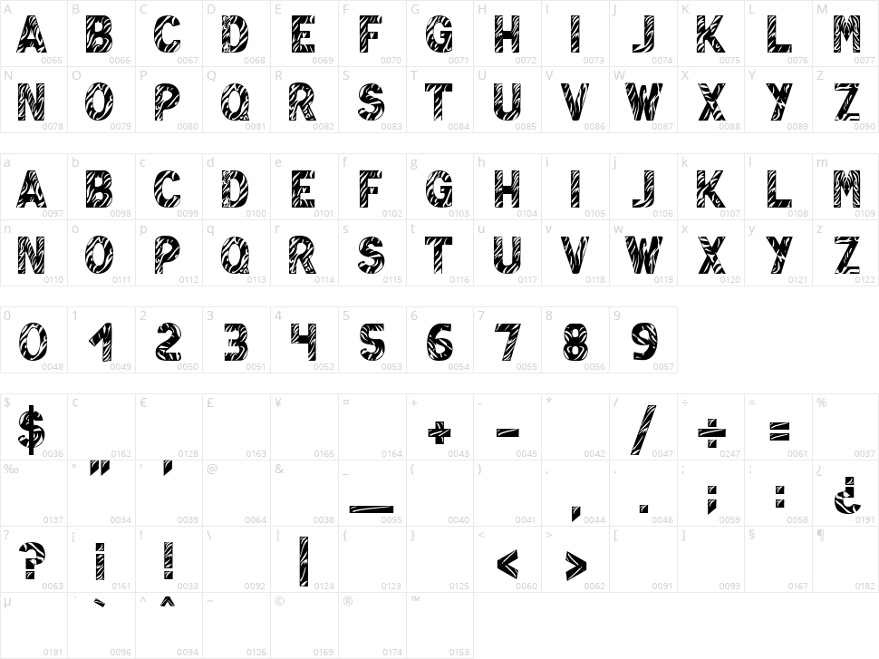 Zebra Lounge Character Map